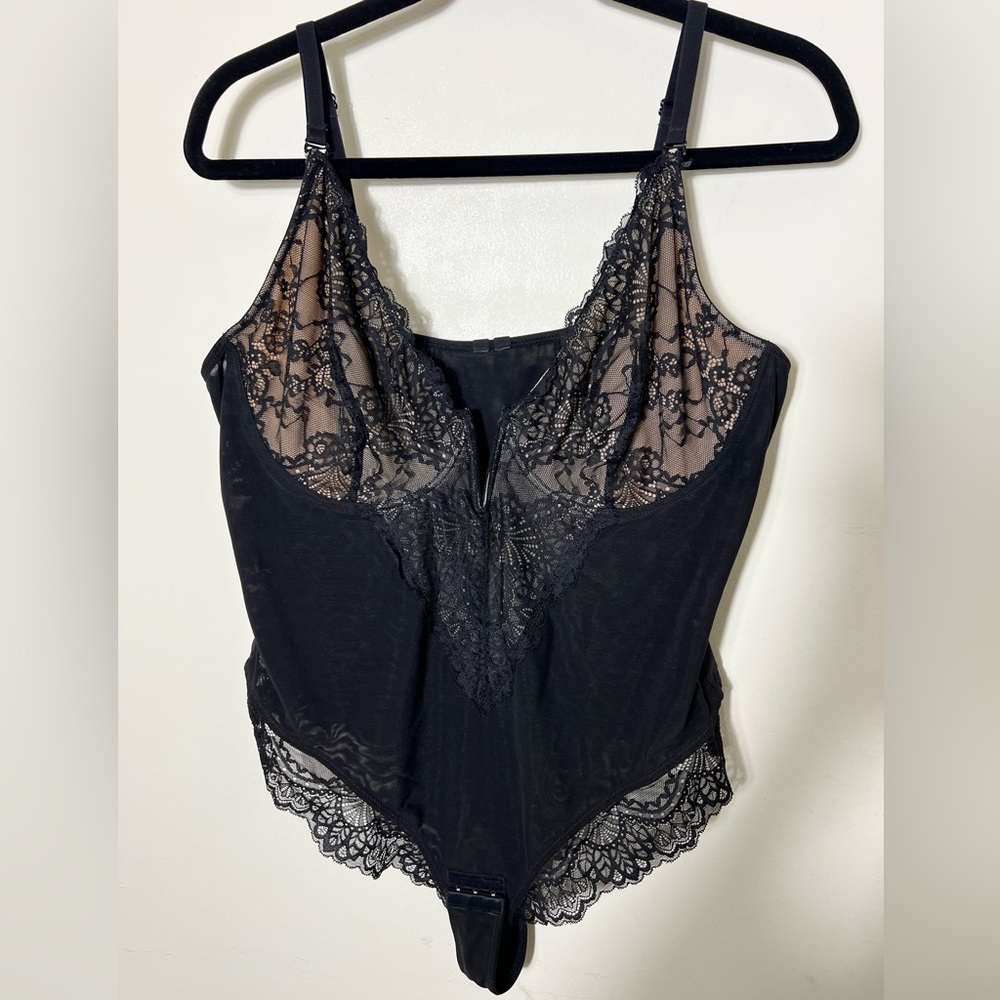 Poppilush Lace Thong Bodysuit Shaper 4X Black Curvy Shapewear